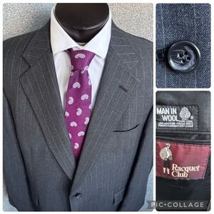 Racquet Club Gray Striped Sport Coat 44L Man in Wool Jacket Blazer Lord & Taylor